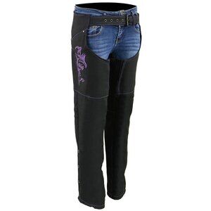 Milwaukee Leather Womens Size Small Black Purple Winged Textile Riding Chaps NWT